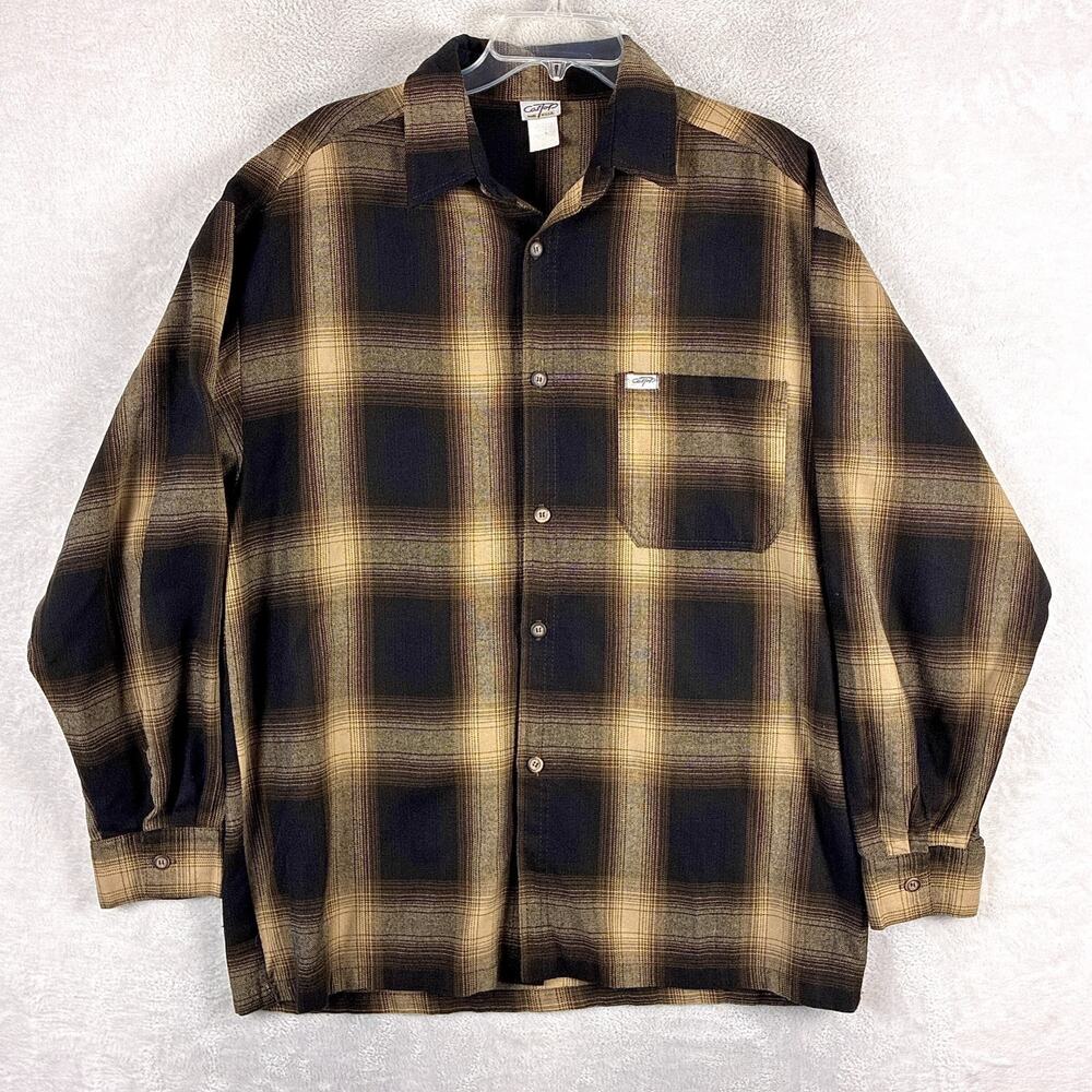 VTG CalTop USA Shirt Men XL Black Tan Ombre Plaid Flannel Hip Hop LA 90s USA